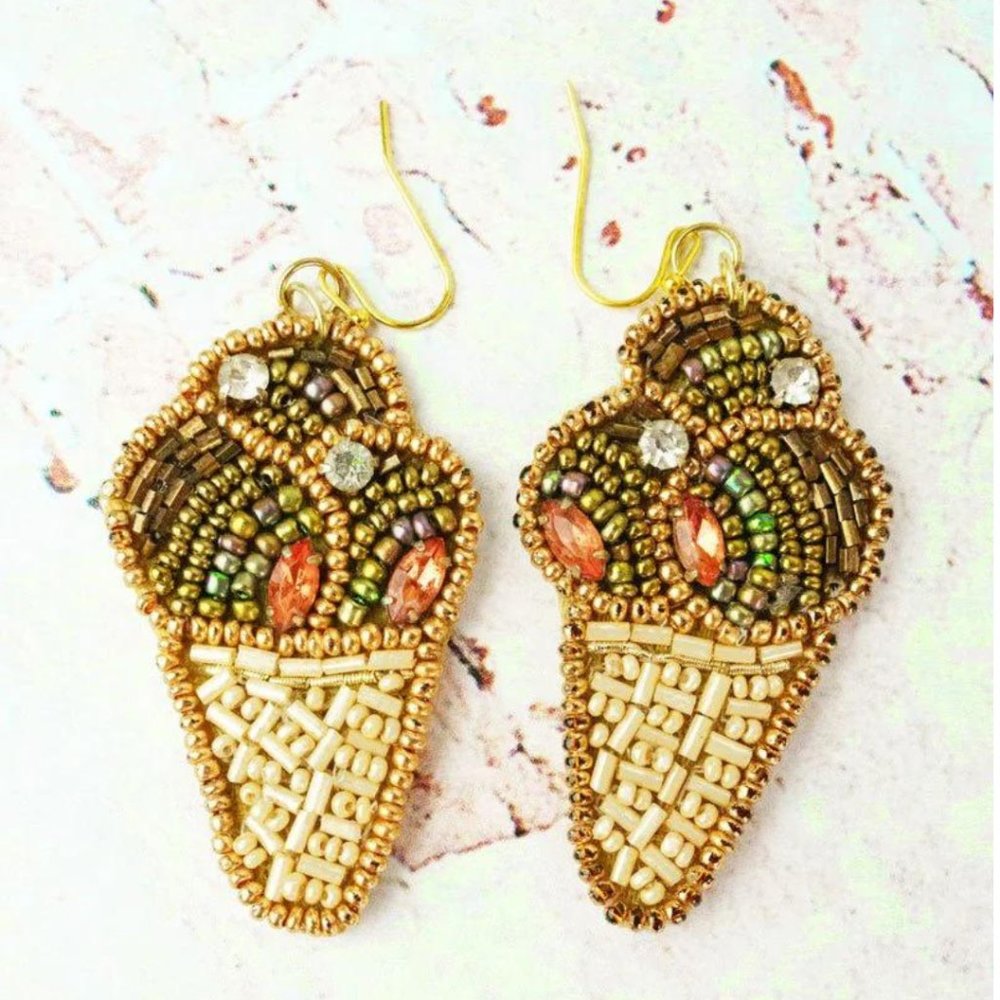VIOLA‎ Beaded Ice Cream Cone Earrings Fun Novelty Dangle Jewelry Women NWT